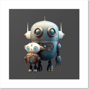 Cute Vintage Robot with Sidekick Posters and Art